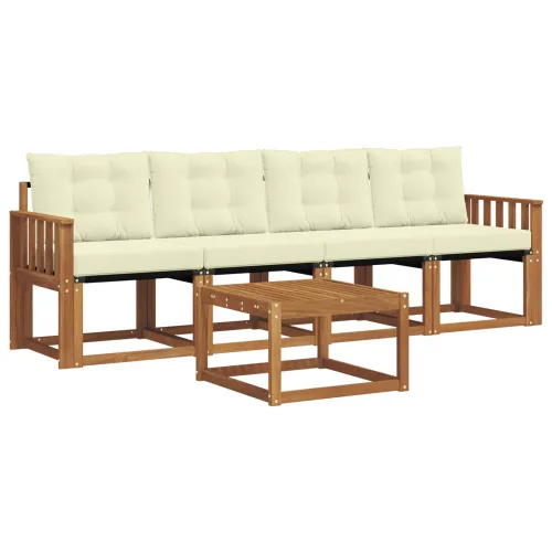 Set vanjskih sofa 5 kom. Prirodna i krem - Prirodna boja i krem Okomite letvice Cijena