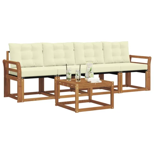Set vanjskih sofa 5 kom. Prirodna i krem - Prirodna boja i krem Zakrivljeni Cijena
