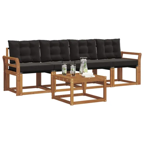 Set vanjskih sofa 5 kom. Prirodna i crna - Prirodna i crno Zakrivljeni Cijena