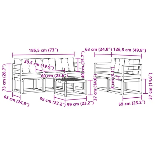 Set vanjskih sofa 6 kom. Prirodna i crna - Prirodna i crno vodoravne letvice Cijena