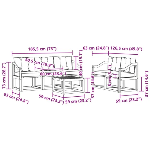 Set vanjskih sofa 6 kom. Prirodna i crna - Prirodna i crno Nagnuto Cijena