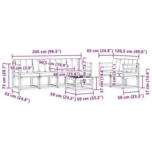 Set vanjskih sofa 7 kom. Prirodna i krem - Prirodna boja i krem vodoravne letvice Cijena