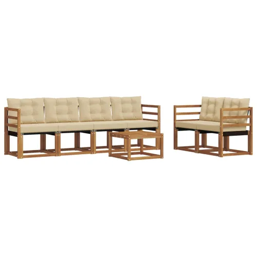 Set vanjskih sofa 7 kom. Prirodna i bež - Prirodno i bež vodoravne letvice Cijena