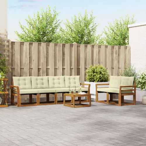 Set vanjskih sofa 7 kom. Prirodna i krem - Prirodna boja i krem Zakrivljeni Cijena