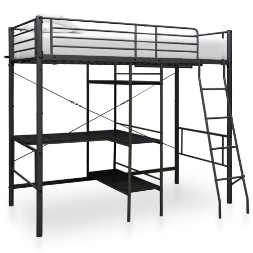 Krevet na kat sa stolićima u okviru crni metalni 90 x 200 cm - Crna Cijena