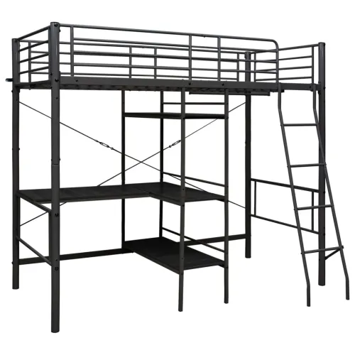 Krevet na kat sa stolićima u okviru crni metalni 90 x 200 cm - Crna Cijena