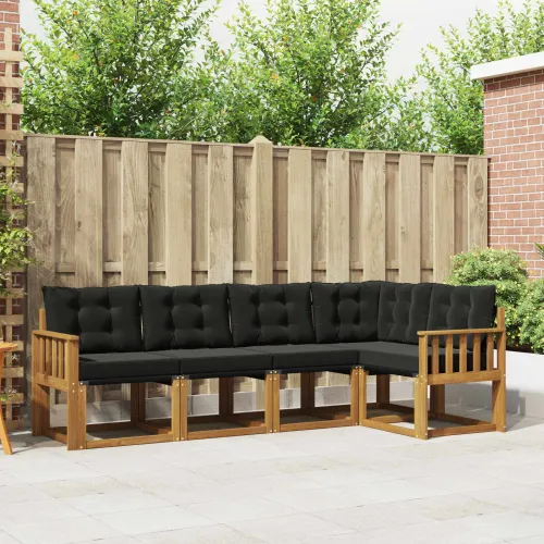 Set vanjskih sofa 5 kom. Prirodna i crna - Prirodna i crno Okomite letvice Cijena