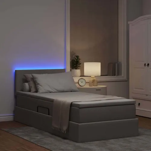 LED krevet za pohranu s madracem Sivosmeđa 90 x 190 cm Tkanina - Sivosmeđa 90 x 190 cm Gladak dizajn Cijena