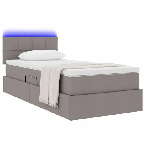 LED krevet za pohranu s madracem Sivosmeđa 90 x 190 cm Tkanina - Sivosmeđa 90 x 190 cm Blok sa kvadratićima Cijena