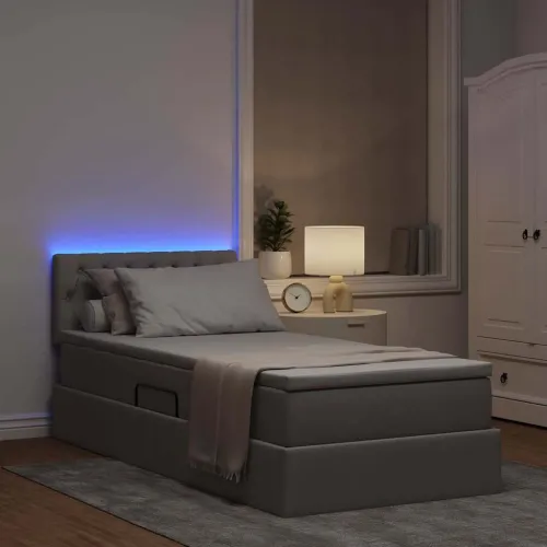 LED krevet za pohranu s madracem Sivosmeđa 90 x 190 cm Tkanina - Sivosmeđa 90 x 190 cm Dizajn s jastučićima Cijena