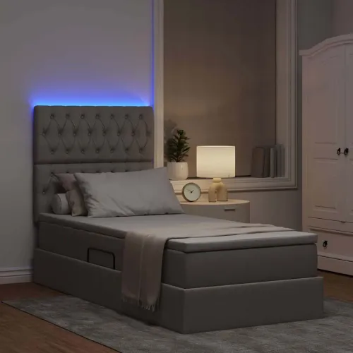 LED krevet za pohranu s madracem Sivosmeđa 90 x 190 cm Tkanina - Sivosmeđa 90 x 190 cm Dizajn s jastučićima Cijena