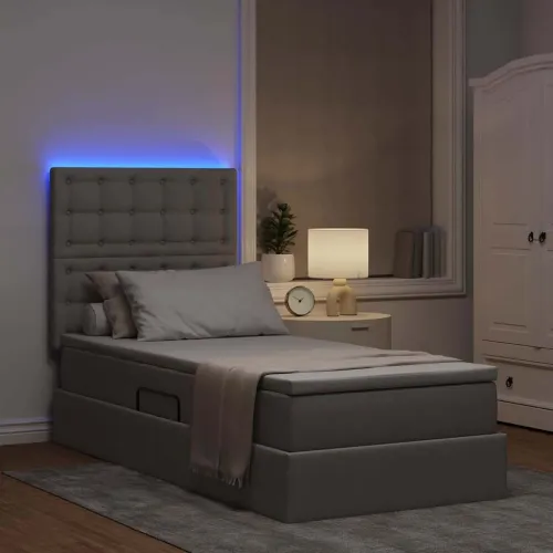 LED krevet za pohranu s madracem Sivosmeđa 90 x 190 cm Tkanina - Sivosmeđa 90 x 190 cm Gumbi Cijena