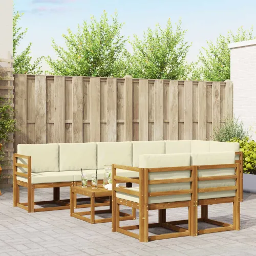 Set vanjskih sofa 9 kom. Prirodna i krem - Prirodna boja i krem vodoravne letvice Cijena