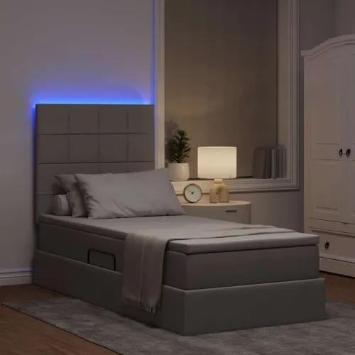 LED krevet za pohranu s madracem Sivosmeđa 90 x 190 cm Tkanina - Sivosmeđa 90 x 190 cm Blok sa kvadratićima Cijena