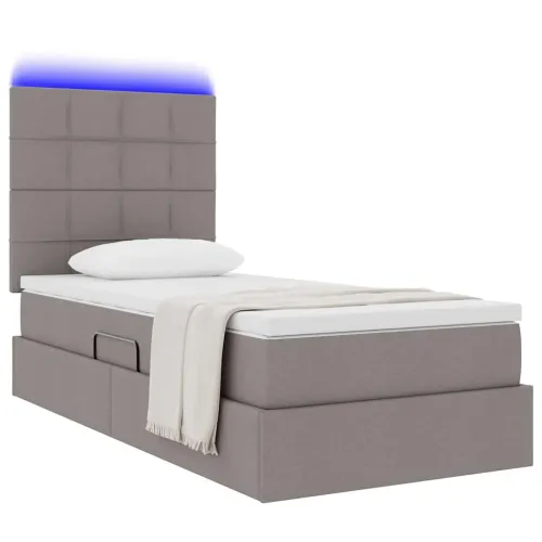 LED krevet za pohranu s madracem Sivosmeđa 90 x 190 cm Tkanina - Sivosmeđa 90 x 190 cm Blok sa kvadratićima Cijena
