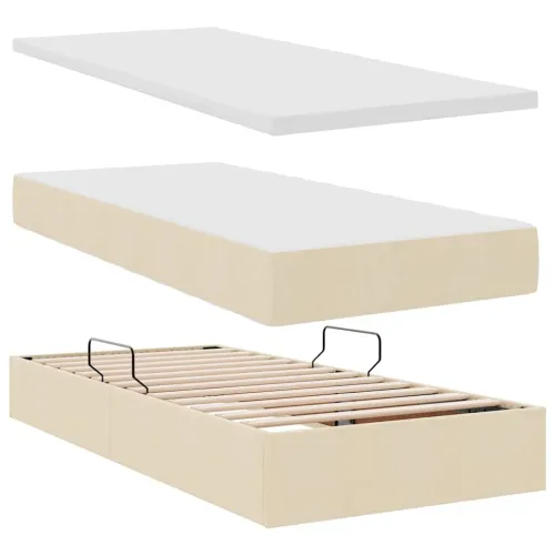 LED krevet za pohranu s madracem Krema 100 x 200 cm Tkanina - Krem 100 x 200 cm Gumbi Cijena