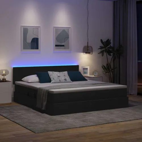 LED krevet za pohranu s madracem Crna 160 x 200 cm Tkanina - Crna 160 x 200 cm Blok sa kvadratićima Cijena