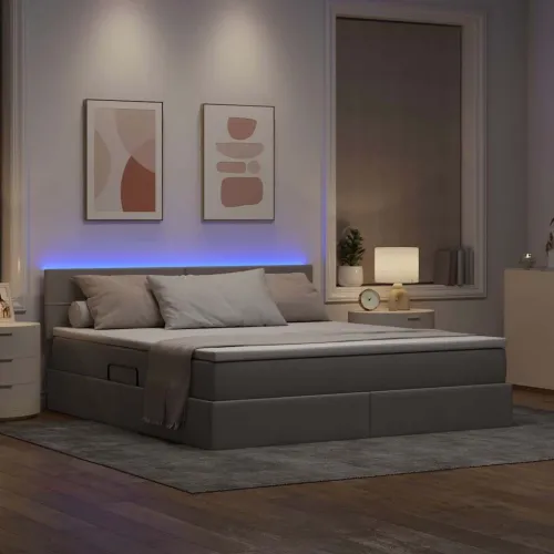 LED krevet za pohranu s madracem Sivosmeđa 160 x 200 cm Tkanina - Sivosmeđa 160 x 200 cm Blok sa kvadratićima Cijena