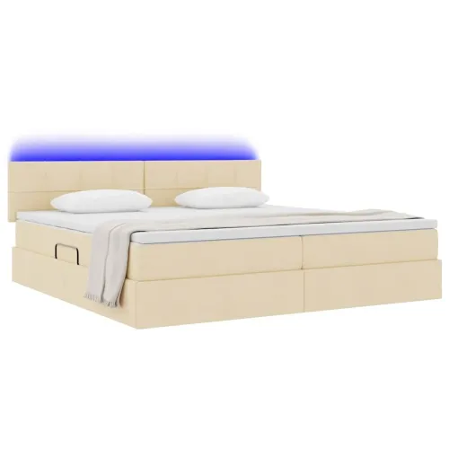 LED krevet za pohranu s madracem Krema 200 x 200 cm Tkanina - Krem 200 x 200 cm Blok sa kvadratićima Cijena