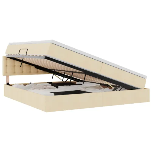 LED krevet za pohranu s madracem Krema 200 x 200 cm Tkanina - Krem 200 x 200 cm Gumbi Cijena
