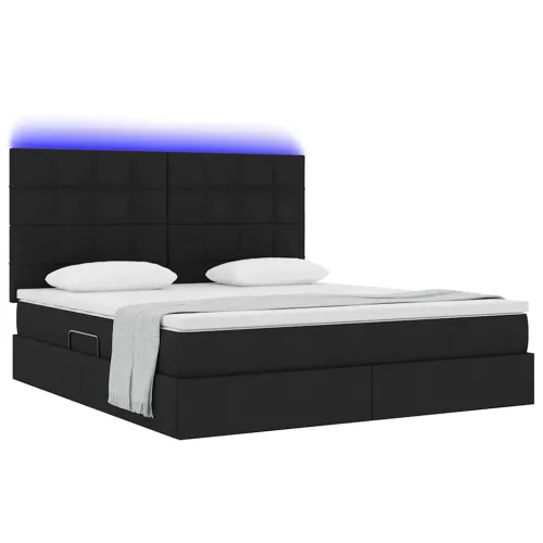 LED krevet za pohranu s madracem Crna 160 x 200 cm Tkanina - Crna 160 x 200 cm Blok sa kvadratićima Cijena