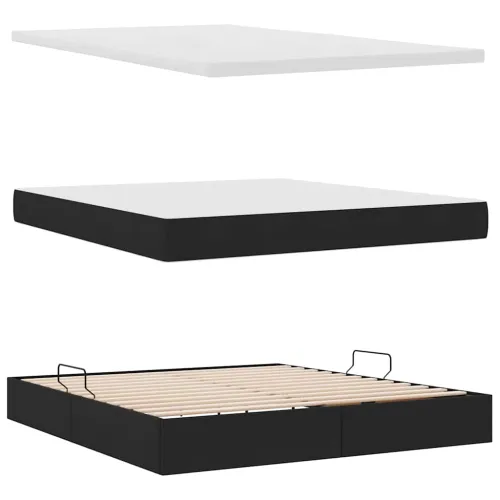 LED krevet za pohranu s madracem Crna 160 x 200 cm Tkanina - Crna 160 x 200 cm Blok sa kvadratićima Cijena