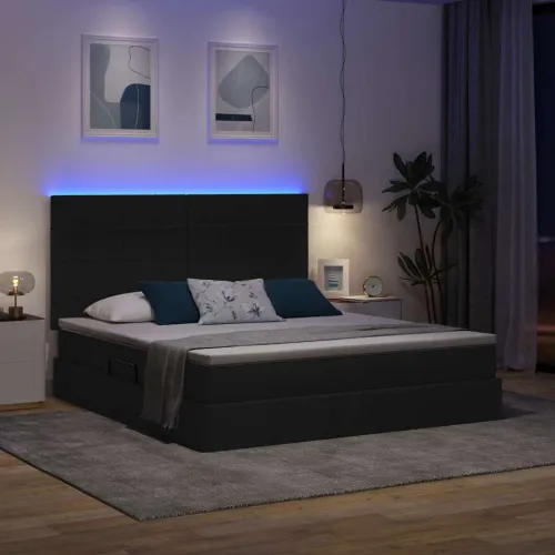 LED krevet za pohranu s madracem Crna 160 x 200 cm Tkanina - Crna 160 x 200 cm Blok sa kvadratićima Cijena