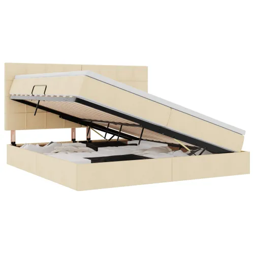 LED krevet za pohranu s madracem Krema 200 x 200 cm Tkanina - Krem 200 x 200 cm Blok sa kvadratićima Cijena