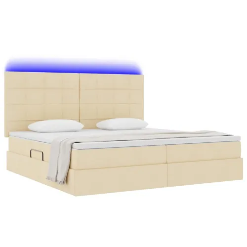 LED krevet za pohranu s madracem Krema 200 x 200 cm Tkanina - Krem 200 x 200 cm Blok sa kvadratićima Cijena