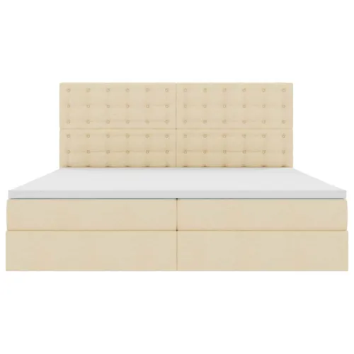 LED krevet za pohranu s madracem Krema 200 x 200 cm Tkanina - Krem 200 x 200 cm Gumbi Cijena
