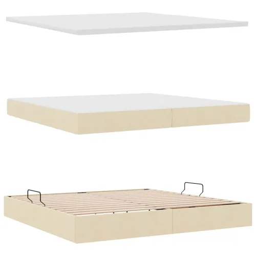 LED krevet za pohranu s madracem Krema 200 x 200 cm Tkanina - Krem 200 x 200 cm Gumbi Cijena