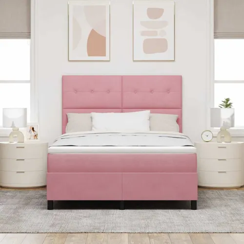 LED Box Spring Krevet Ružičasta 160 x 200 cm Baršun - Ružičasta 160 x 200 cm Prošiveno gumbima Cijena
