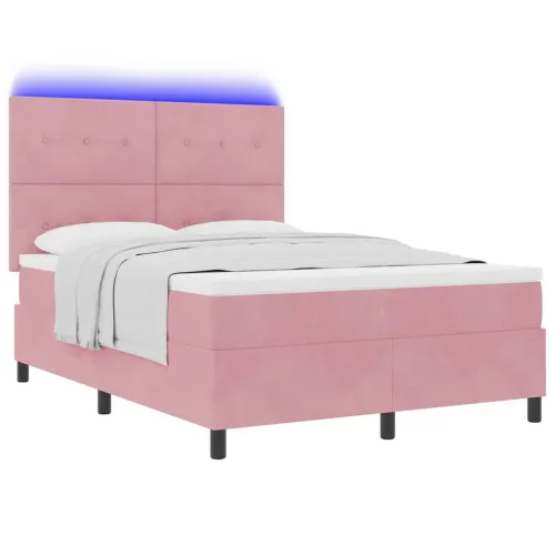 LED Box Spring Krevet Ružičasta 160 x 200 cm Baršun - Ružičasta 160 x 200 cm Prošiveno gumbima Cijena