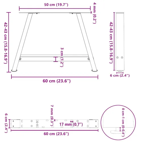 Noge za klub stolić A-oblika 2 kom 60 x (42-43) cm čelik - Prirodna 60 x (42-43) cm 2 1 Cijena