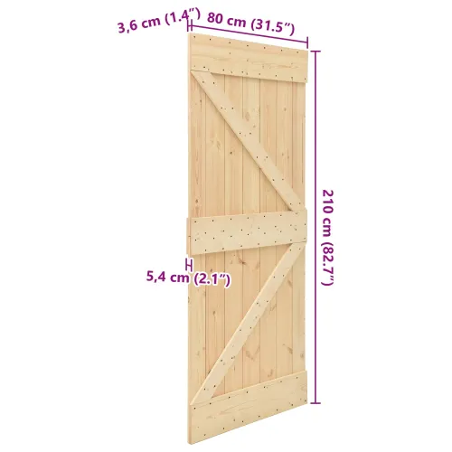 Vrata NARVIK 80 x 210 cm Čvrsta borovina (neobrađena) Prirodna - Prirodna 80 x 210 cm Trokutasti Cijena