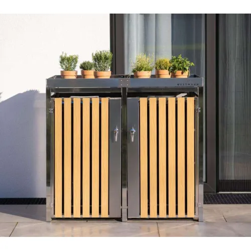 Westmann - Spremište za 2 kante za smeće s krovom za biljke Planta | srebro | 2x240L | 84x134x124 cm - BRANDED IN GERMANY  Cijena