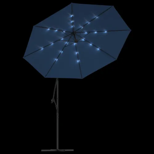 Konzolni vrtni suncobran LED s čeličnim stupom 300 cm azurni - Azurno plava 300 cm Cijena