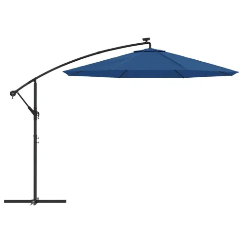 Konzolni vrtni suncobran LED s čeličnim stupom 300 cm azurni - Azurno plava 300 cm Cijena