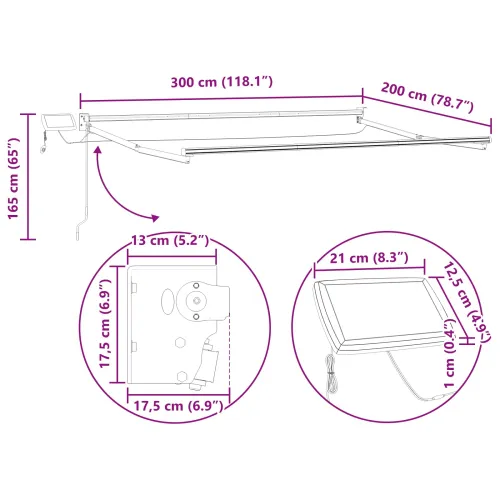 Ručna zlačivna tenda s LED diodama Bordo i Antracit 3 x 2 m - Antracit bordo 3 x 2 m Cijena
