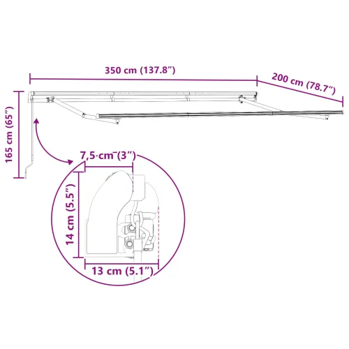 Povlačivi tende Bež 350 x 200 cm tkanina - Bež (antracitni okvir) 3,5 x 2 m Ručna Cijena