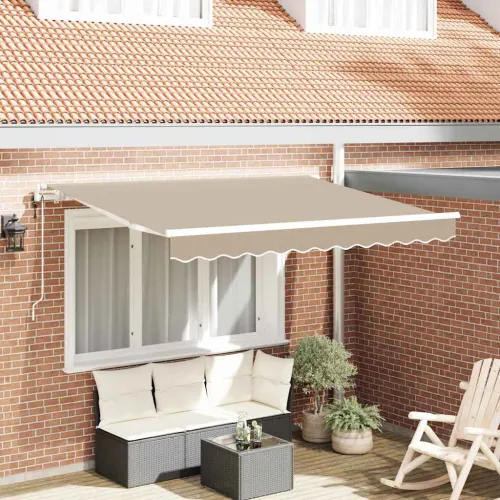Povlačivi tende Bež 350 x 200 cm tkanina - Bež (bijeli okvir) 3,5 x 2 m Električna Cijena