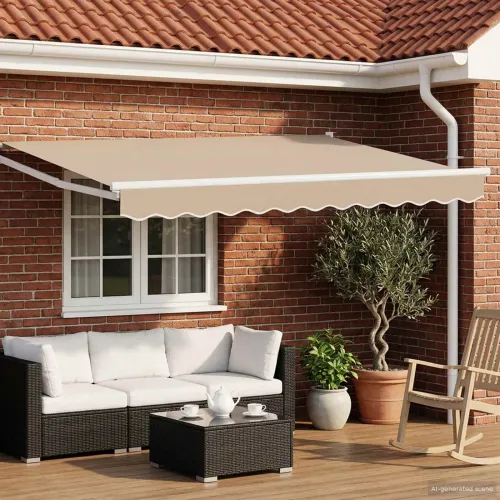 Povlačivi tende Bež 3,5 x 2 m 100% Poliester i Aluminij - Bež (bijeli okvir) 3,5 x 2 m Cijena