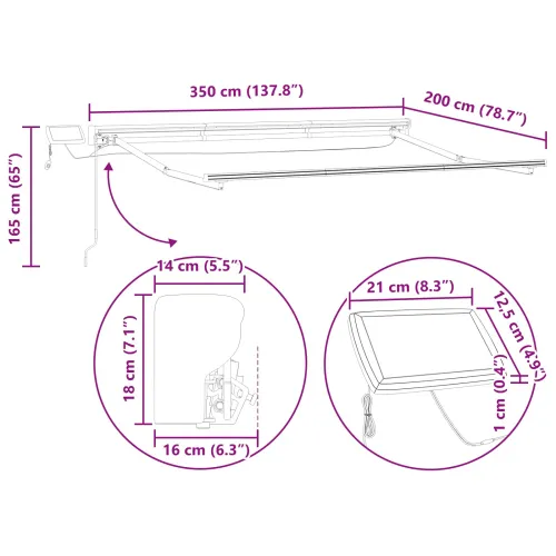 Ručni okvir tende s LED-ima Bež i Bijela 3,5 x 2 m - Bež Bijeli 3,5 x 2 m Cijena