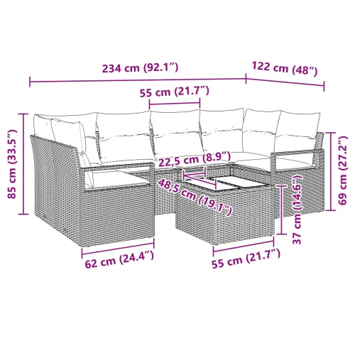 Set sofe 7 kom. 6-Broj sjedala Crna i Plava poliratan - Crna Cijena