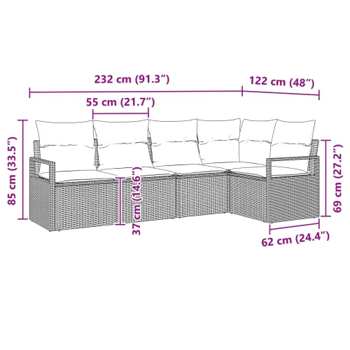 Set sofe 5 kom. Siva poliratan - Siva bez stola Cijena
