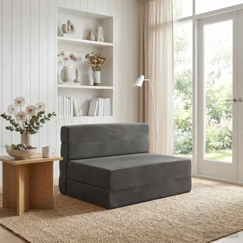 Sofa na razvlačenje Tamnosiva 70 x 80 x 60 cm Tkanina - Tamnosiva 70 x 80 x 60 cm Baršun Cijena