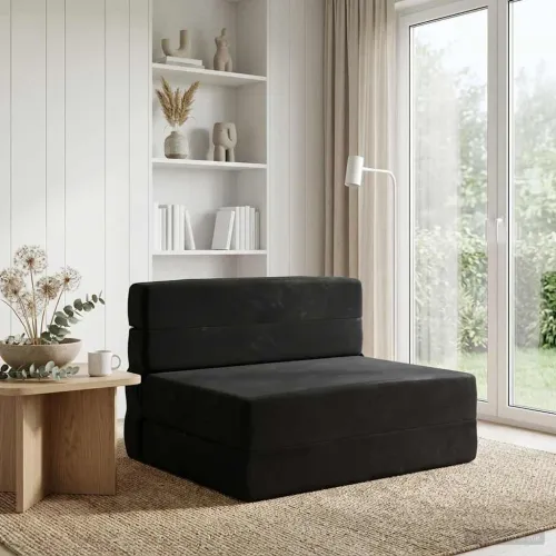 Sofa na razvlačenje Crna 70 x 80 x 60 cm Tkanina - Crna 70 x 80 x 60 cm Baršun Cijena