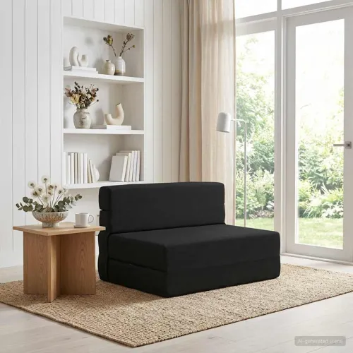 Sofa na razvlačenje Crna 100 x 80 x 60 cm Tkanina - Crna 100 x 80 x 60 cm Tkanina Cijena