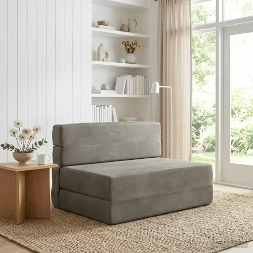 Sofa na razvlačenje Svjetlosiva 100 x 80 x 60 cm Tkanina - Svjetlosiva 100 x 80 x 60 cm Baršun Cijena