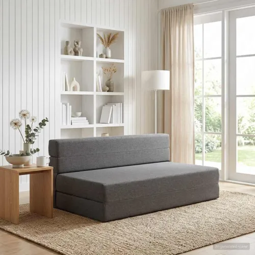 Sofa na razvlačenje Svjetlosiva 152 x 86,5 x 60 cm Tkanina - Svjetlosiva 152 x 86,5 x 60 cm Tkanina Cijena